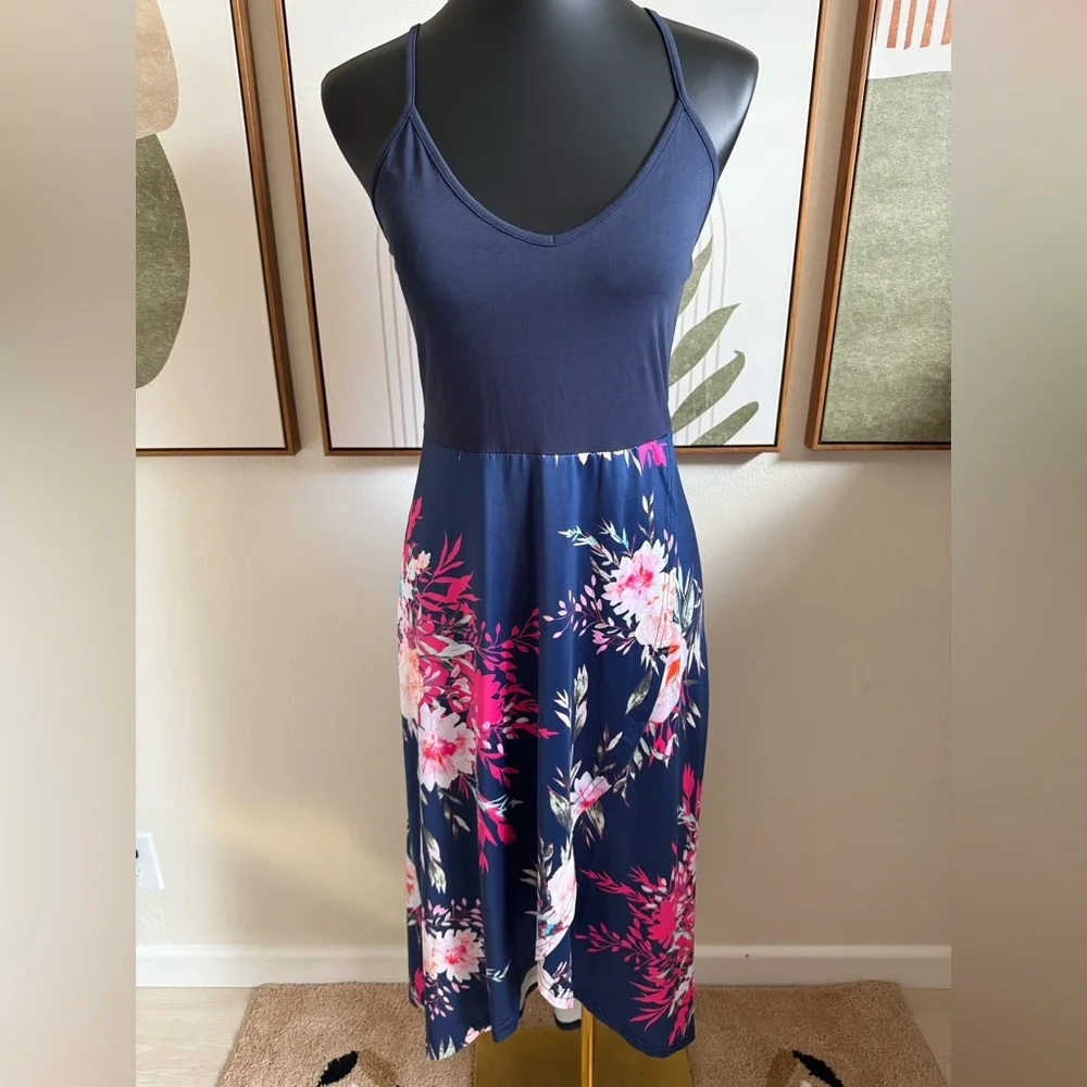 Blue and Pink High-Low Maxi Dress Resort Wear - Picture 2 of 8